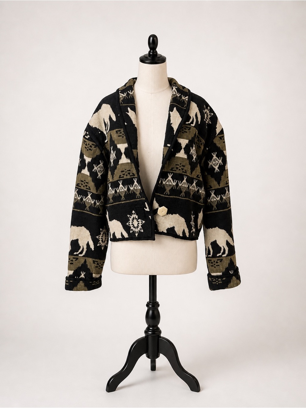 Flashback Southwestern Bear Cardigan Crop  Jacket Size L | Aztec Tribal Jacket